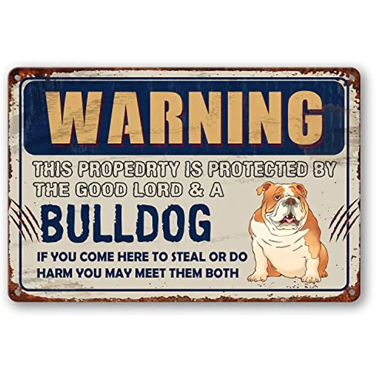 Beware Of Bulldog Signs For Outdoor, Vintage Rusted Metal Signs For Fences & Yards, Bulldog Warning Signs Decorative