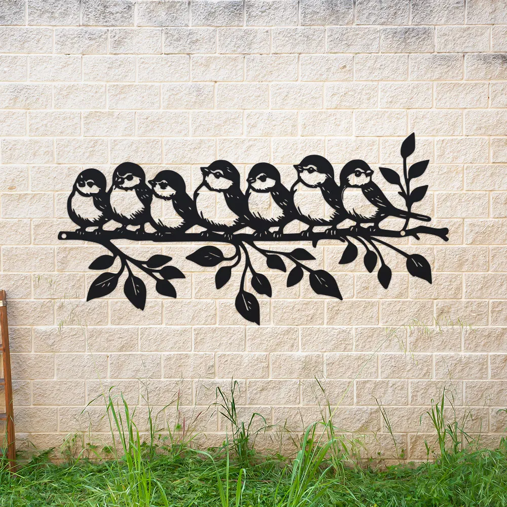 Arte de pared - 1 pieza de metal con diseño de un grupo de pájaros en ramas, letrero decorativo de metal para entusiastas del hogar y el jardín, decoración exterior