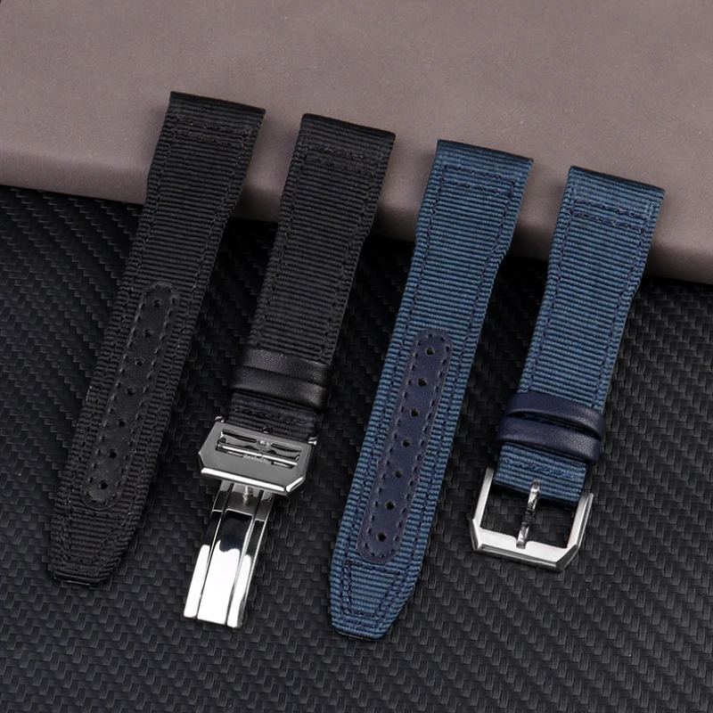 High quality  Blue green Bracelet For IWC Nylon Genuine Leather WatchBand Big Pilot Little Prince Mark 18 Watch Strap 20mm 21mm