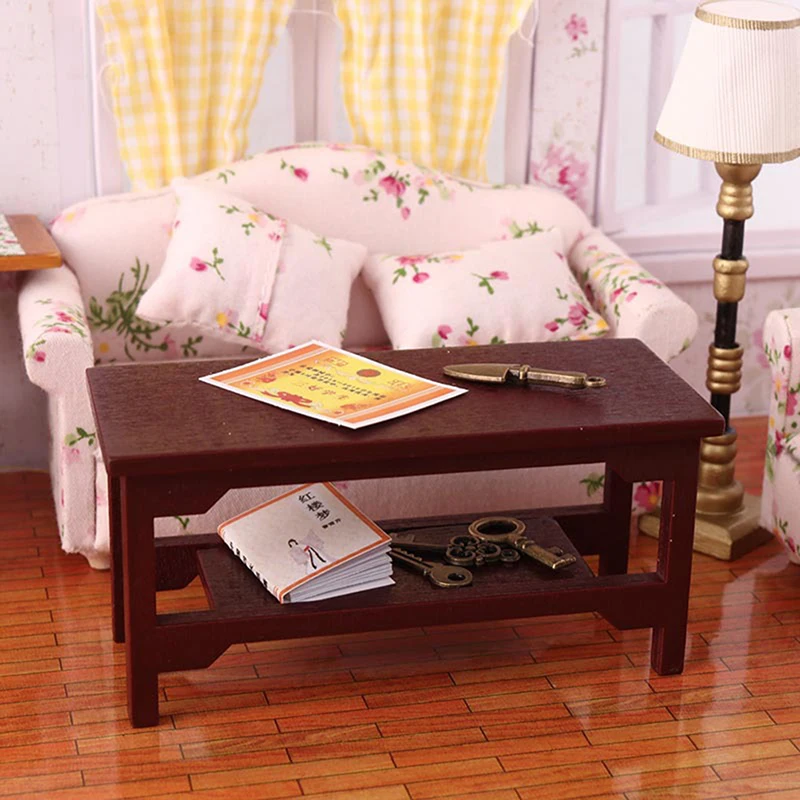 1:12 Dollhouse Mini Retro Teatable Burgundy Coffee Table Furniture Home Decor Toy