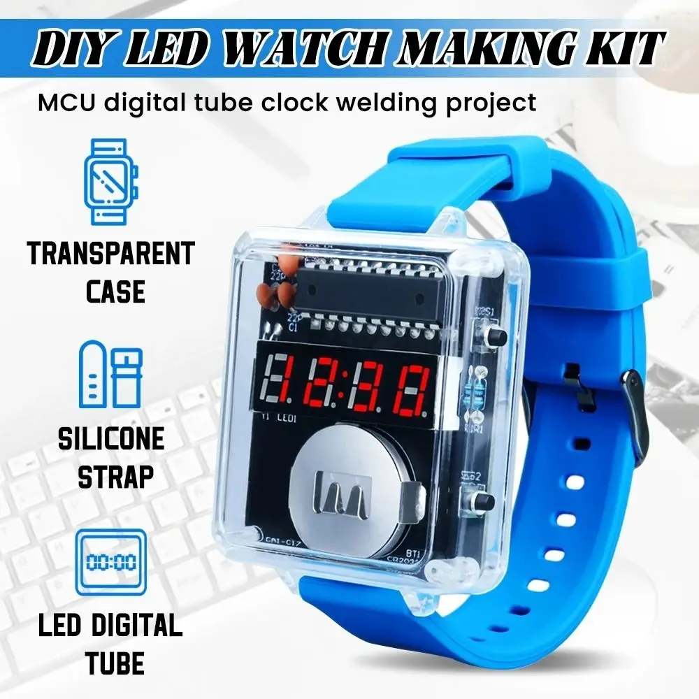 

Transparent Case Electronic Watch Kit Silicone Strap Digital Tube Display LED Digital Tube Display 3V Power DIY