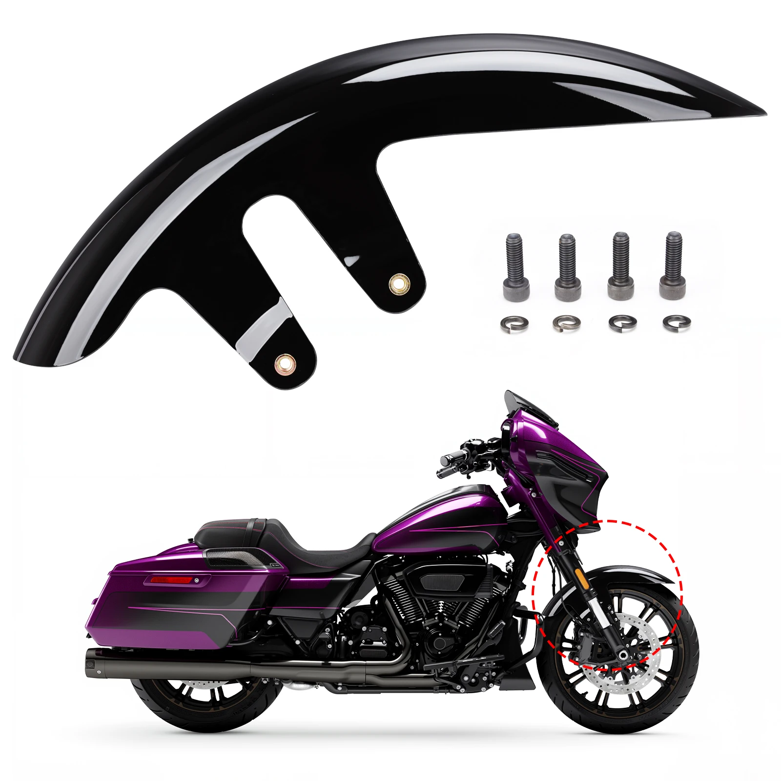 

Motorcycle Gloss Black Front Fender for Harley Road Glide FLHXSE FLTRX FLTRXSTSE, Street Glide FLTRXSE FLHX FLHXU 23-later