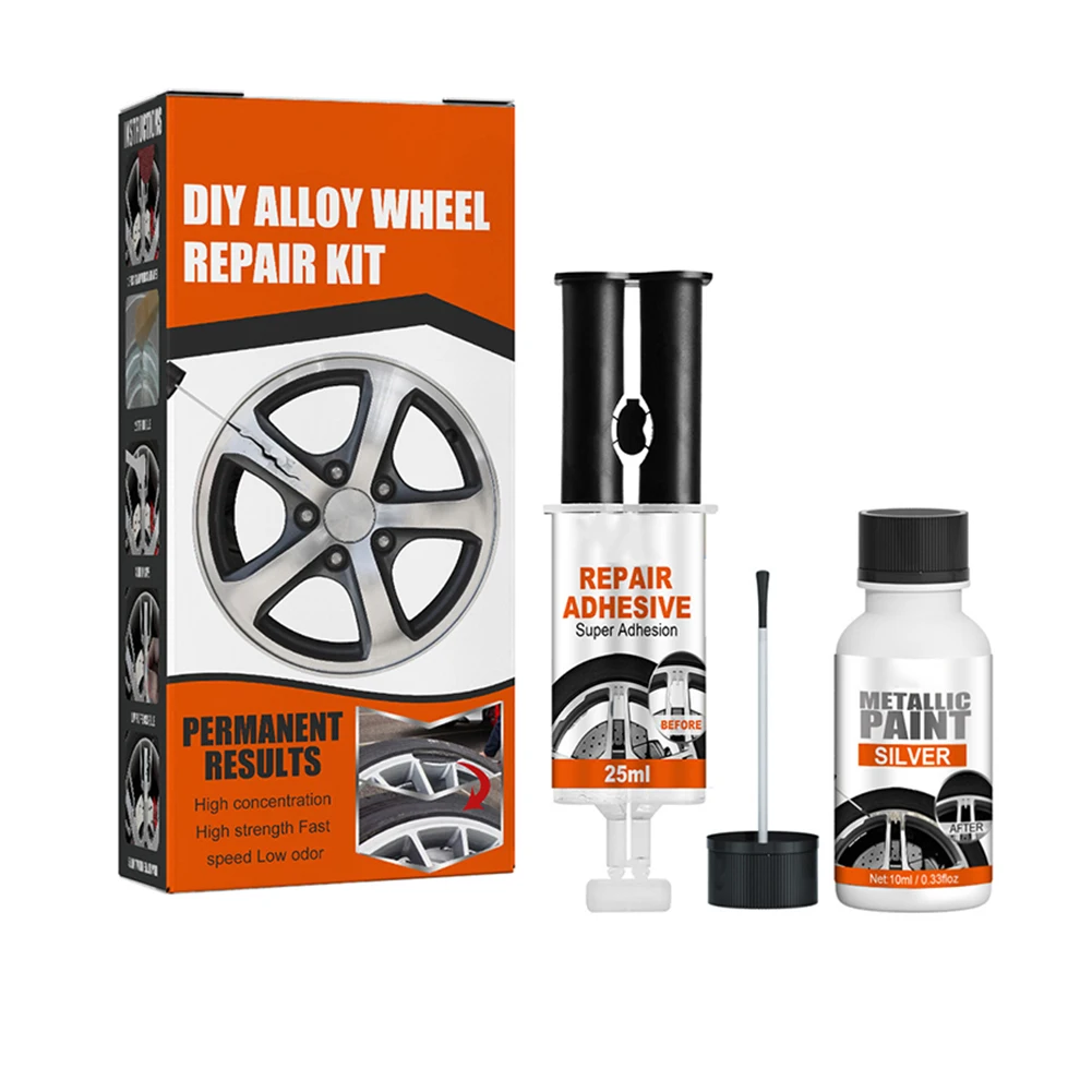 New Car DIY Alloy Wheel Repair Adhesive Kit General Purpose Sliver Paint Fix Tool For Car Auto Rim Dent Scratch Care Accessories