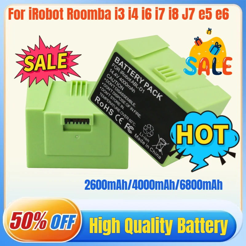 14.4V 2600-6800mAh for IRobot Roomba I7 Battery Replacemnt for IRobot Roomba I3 I4 I6 I7 I8 E5 E6 J7 Wheel Sweeping Power Tools