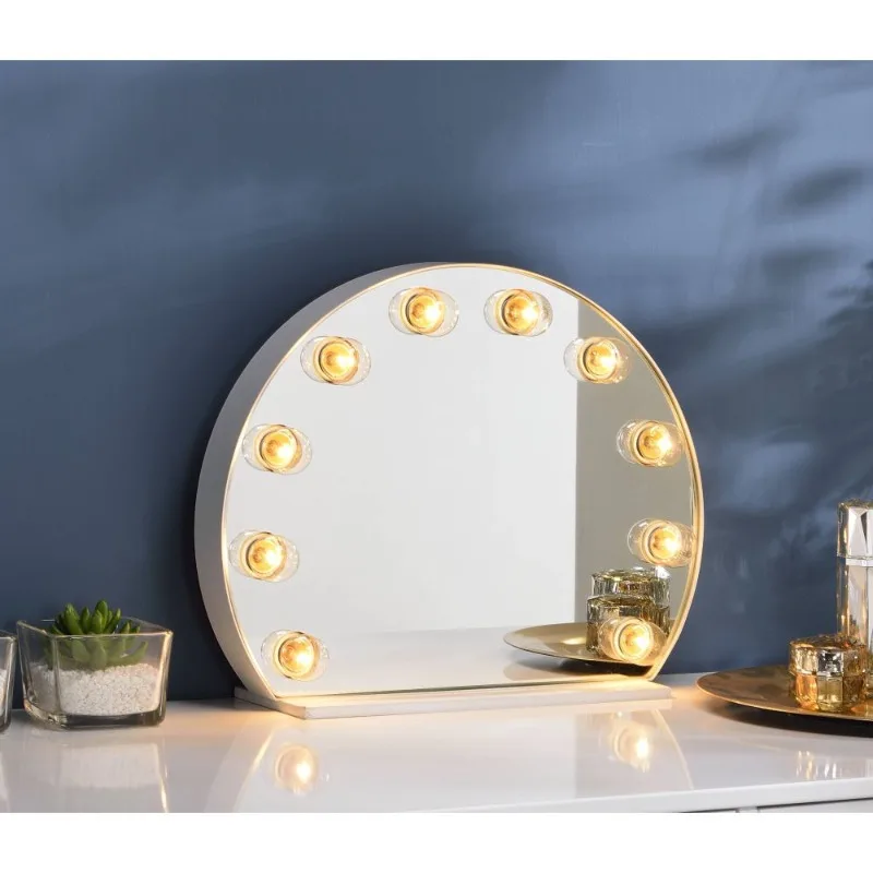 

Half Moon Vanity Mirror with LED Lights Round Makeup Mirror with Bulbs Tabletop Mirror for Bedroom Dressing Room Decor
