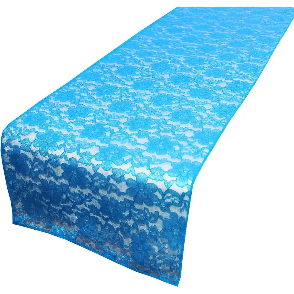 

10 Pack Sheer Turquoise Lace Table Runners for Weddings and Events (12 x 120)