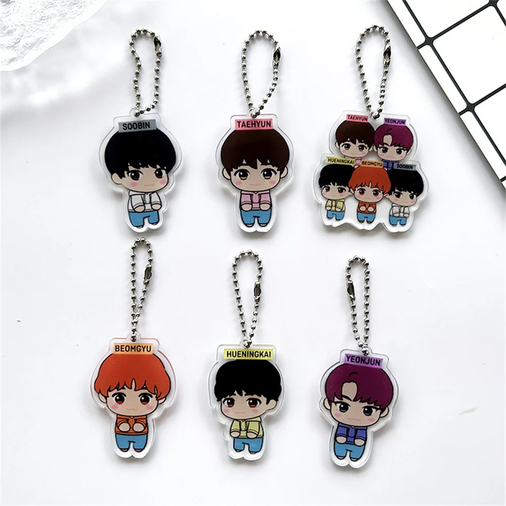 Kpop 6pcs/set Idols Cartoon Keychain Yeonjun Beomgyu HUENINGKAI Acrylic Keyring Backpack Accessories Soobin Taehyun Fans Gift