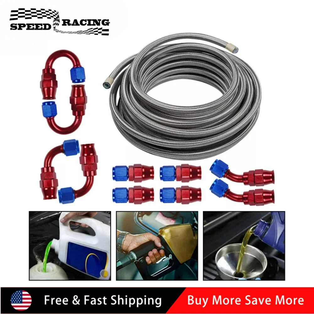 

AN6 AN8 AN10 Топливопровод из нержавеющей стали из ПТФЭ 10 футов 10 фитингов Комплект шлангов E85