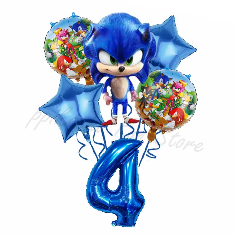 Set Balon Digital Bertema Sonic Biru yang Laris Manis, Dekorasi Ulang Tahun, Balon yang Disukai Anak-Anak, Hadiah untuk Anak-Anak