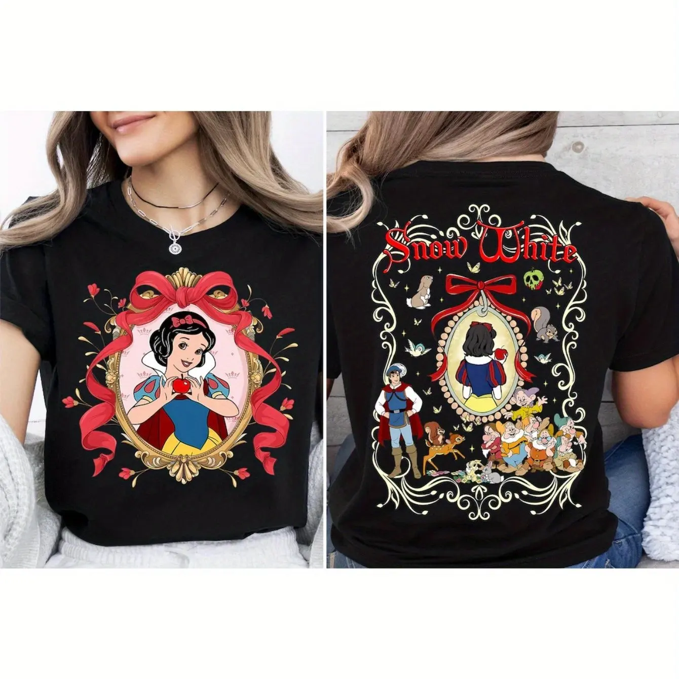 سنو وايت أنيمي الرجال والنساء القطن تي شيرت Harajuku الملابس النسائية الكرتون أربعة مواسم المألوف عارضة المتضخم قميص