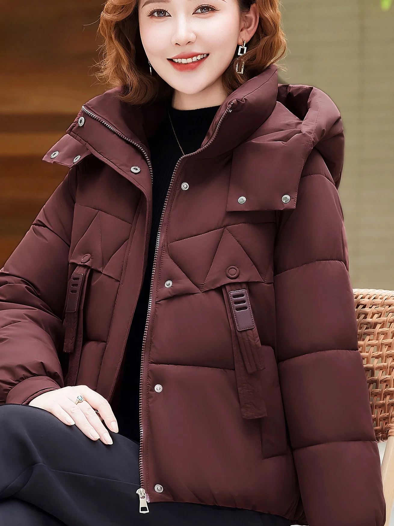 

Новинка 2023 года, женское хлопковое пальто свободного кроя с капюшоном, теплое зимнее пальто для мам маленького роста, модное