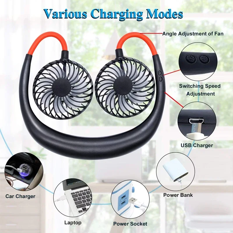 Neuester Mini Tragbarer USB-Lade-Luftkühler Ventilator Tragbarer Nackenventilator Geräuschloser Outdoor-Nackenventilator – Detail 6