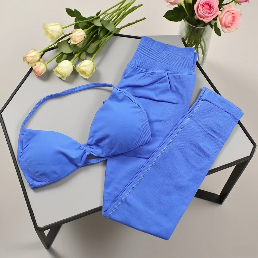 

Костюм для йоги, бесшовные женские комплект из 2 предметов, плотные леггинсы для спортзала, спортивный бюстгальтер с открытой спиной, спортивный костюм для велоспорта, женский костюм для фитнеса