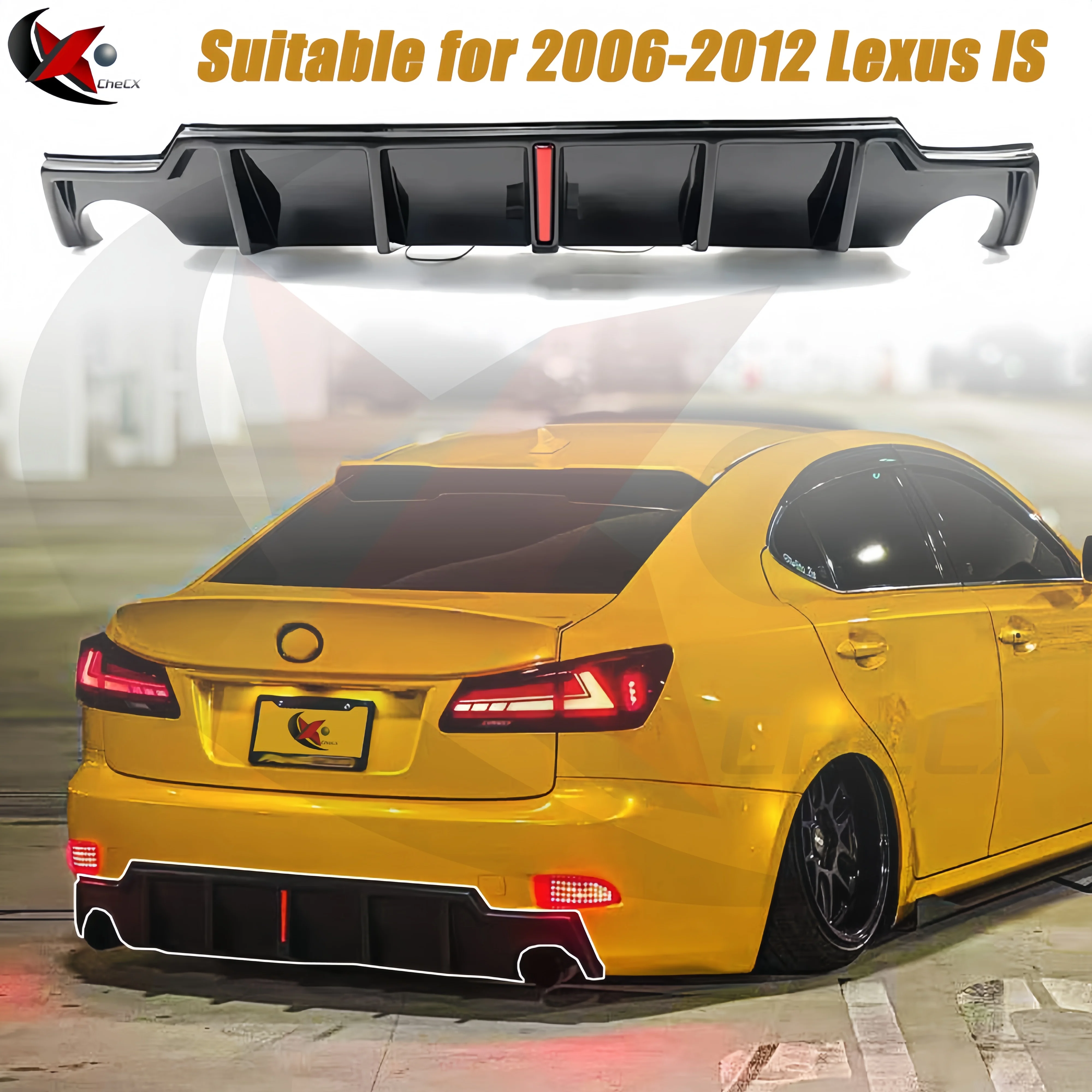 

For Lexus IS250 IS300 IS350 2006-2012 IS Rear Spoiler Gloss Black Carbon Primed Diffuser With Pilot Light Auto Car Accessories