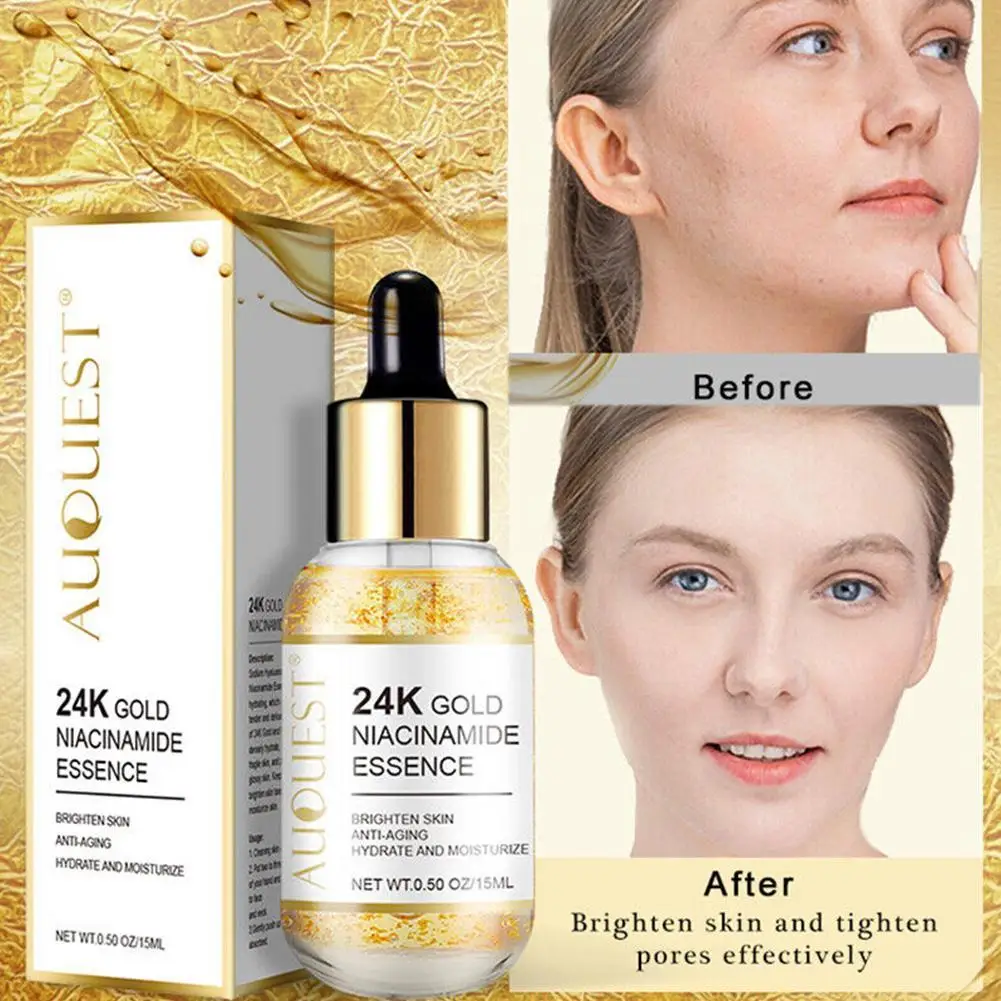 15ml 24K Gold Serum Niacinamide Serum Hyaluronic Acid For Face Dark Spot Remover Whitening Moisturizing Face Skin Care