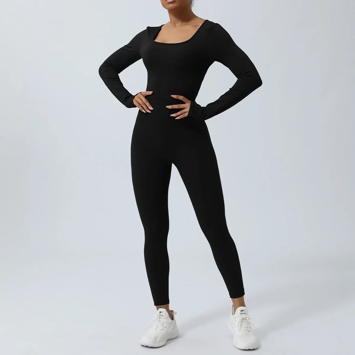 Vrouwen Gym Jumpsuit Met Lange Mouwen Effen Kleur Een Stuk Yoga Set Sexy Opengewerkte Rug Workout Kleding Vrouwelijke Ademende Sportkleding