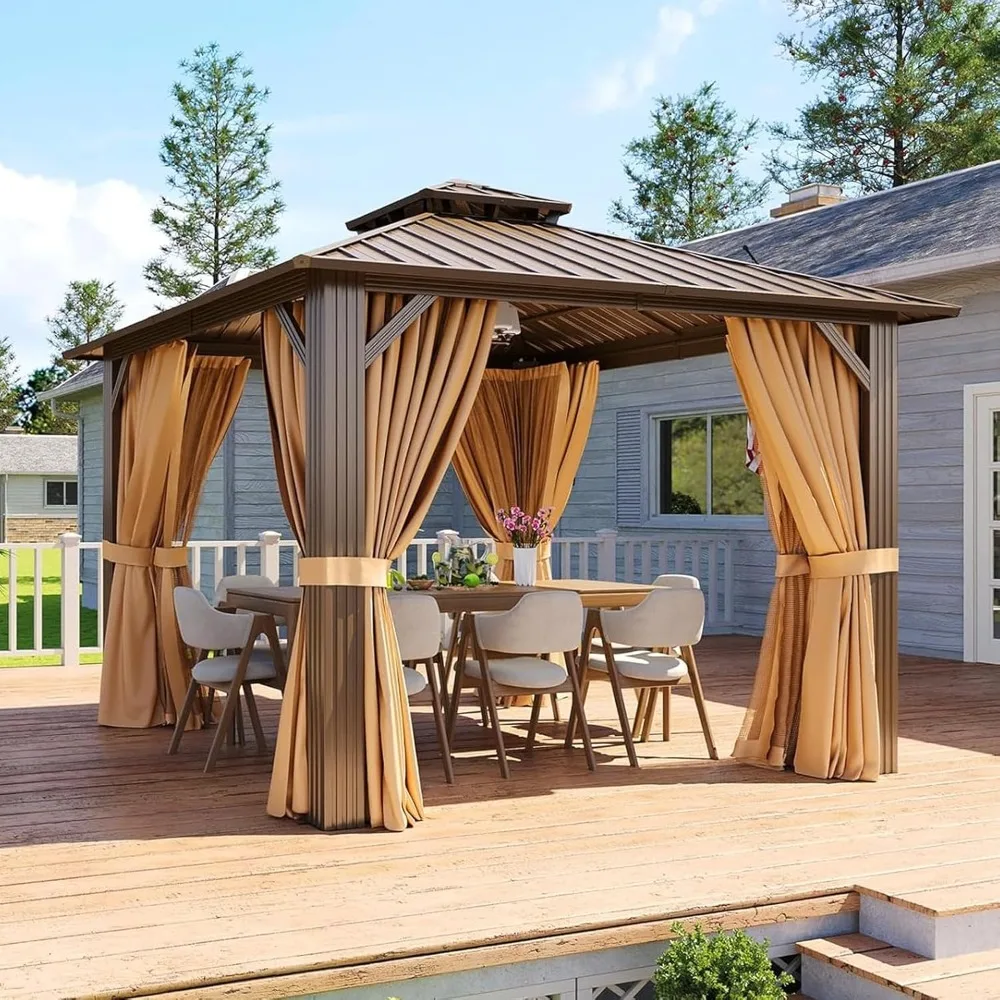 

10’x10’ Outdoor Gazebo, Heavy Duty Canopy Pavilion with Ventilated Double Roof, Patio Pergola, Customized