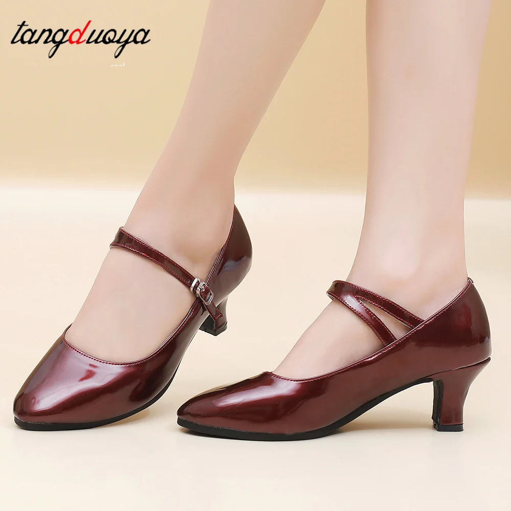 

Patent Leather Shiny Closed Toe Salsa Shoes Black Gold Silver Wine Red Ballroom Tango Latin Dance Shoes For Women 5cm Heels