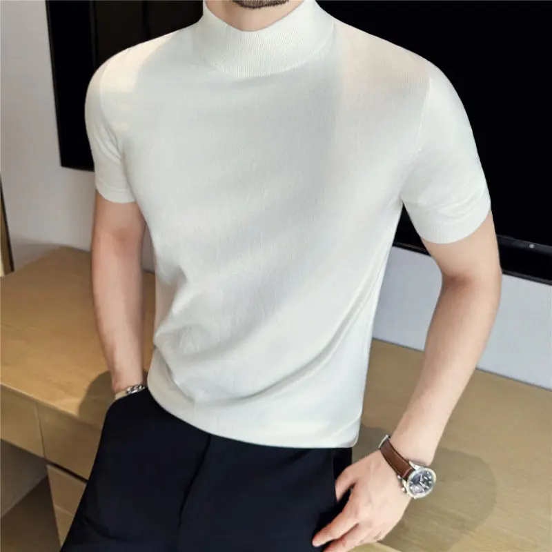 Slim Fit f High Collar ort Sve Knitted Sweater for Men Small Size S Base irt Trendy Pure Color Casual Wear