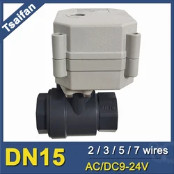 DN15 Electric Motorized Ball Valve , 1/2 inch Actuated Water Valve CPVC, 9-24V Electric Motor Control Valve power off return