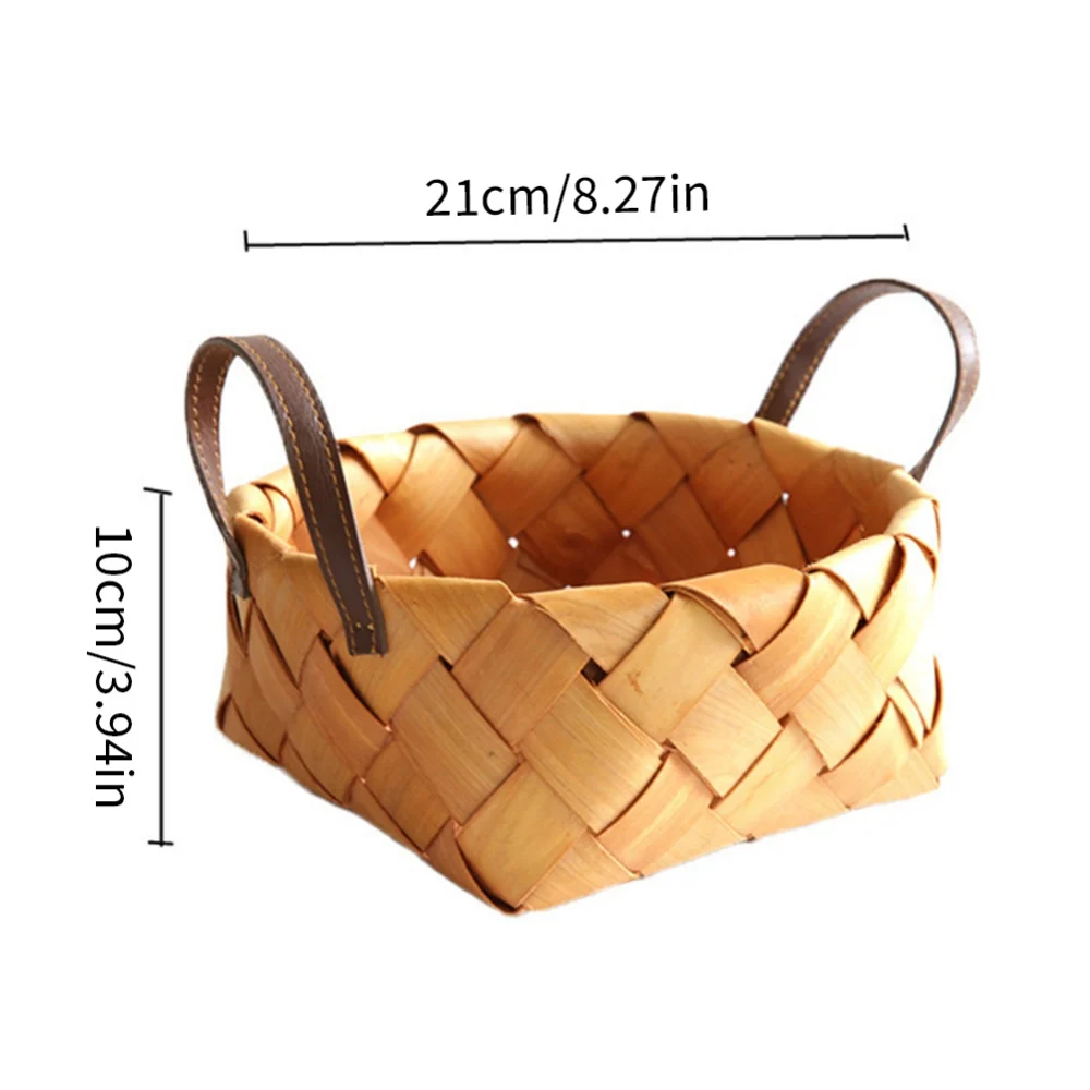 Wood Chip Storage Basket Binaural Basket Portable Convenient Picnic Storage Box Nordic Fake Flower Decor Basket Photography Prop