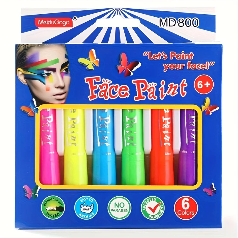 Face Color Fluorescent 6-Color Body Painting Halloween Sports Games Festival Water Makeup Party Facial Crayon