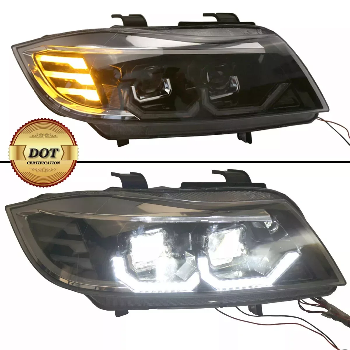 Car Light For BMW 3 Series E90 E91 325i 328i 2005-2008 Front Headlight White LED 3D Crystal U-Halo DRL Automotive Signal Lamp