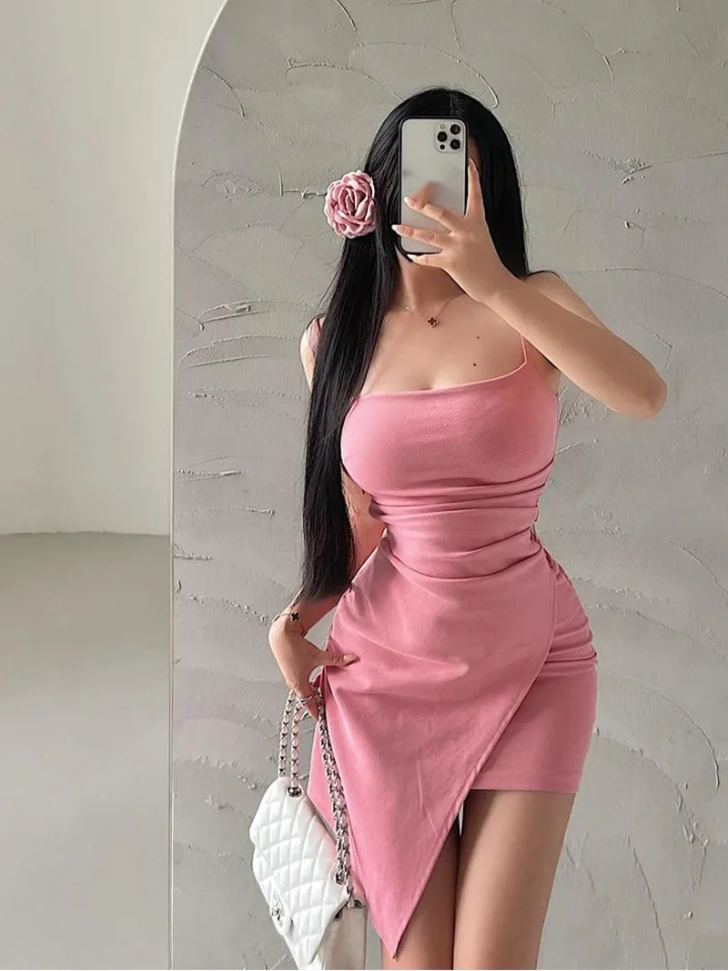 

Pure Desire Sexy Slim Wrinkled Waist Irregular Wrapped Hip Strap Dress Short Dress Elegant Hot Sexy Sweet Women Tops 2024 Q9RO