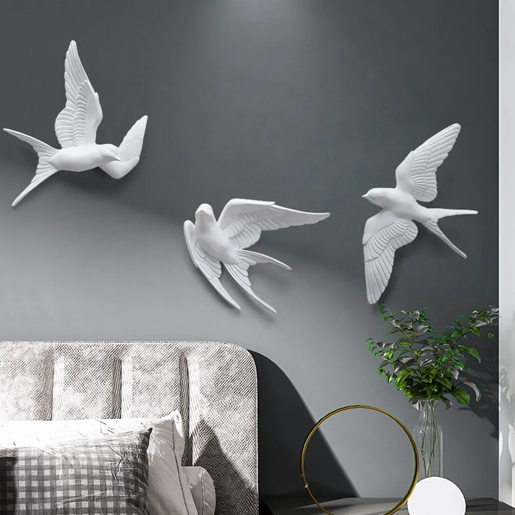 2 Pcs Artificial Bird Wall Decoration Pendant Pigeon Figurine Resin Ginkgo Swallow Statue