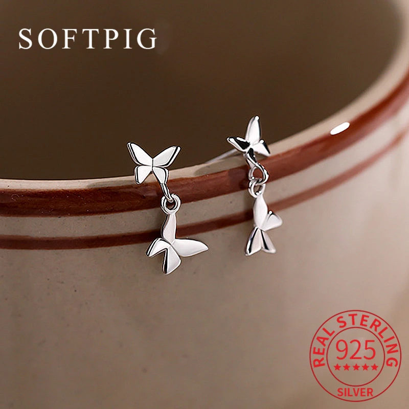 SOFTPIG Real S925 Sterling Silver Butterfly Animal Stud Earrings for Women Cute Fine Jewelry Minimalist Accessories