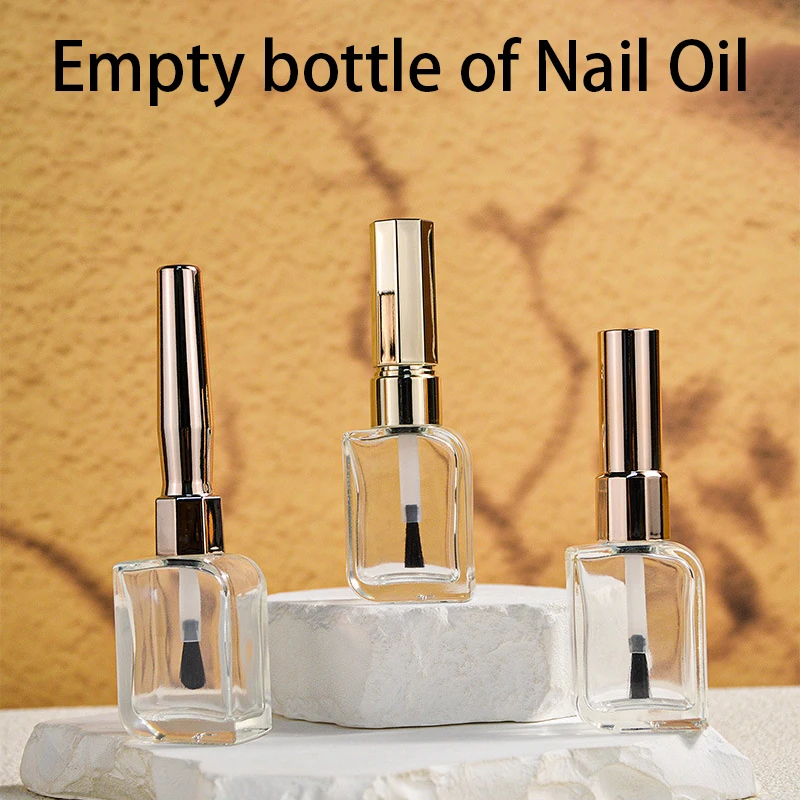 Frasco de esmalte com tampa, Escova Cosméticos Recipientes, Garrafas De Vidro Com Escova, Tampa Dourada e Prateada, 15ml