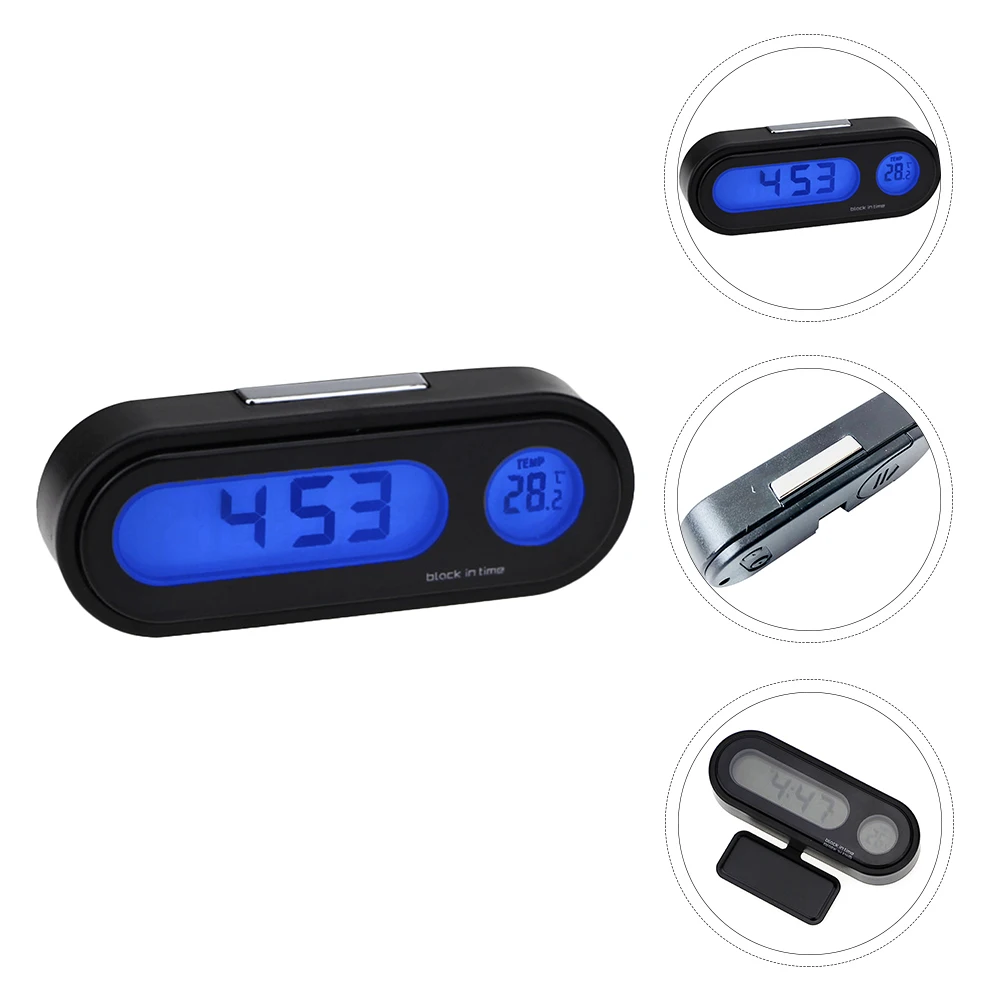 

1pc Digital Thermometer Electronic Clock Car Dash Mini LCD Blue Backlight ABS Material High Precision Multi Function