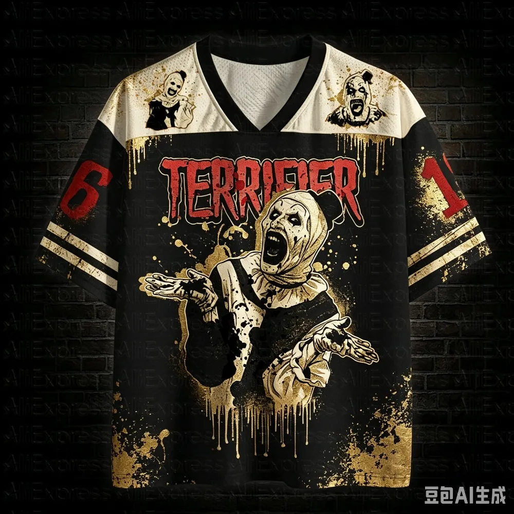 Coole Streetwear im Gothic-Horror-Stil, 3D-Druck, feuchtigkeitsableitendes V-Neck-Shirt für Männer und Frauen, Streetwear für Eltern und Kinder – Detail 5