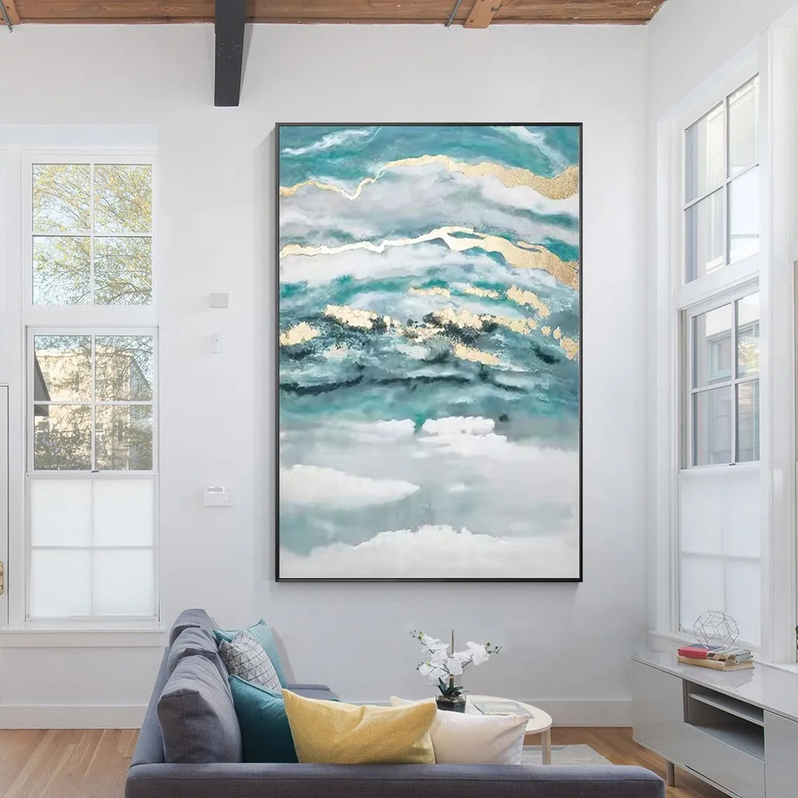 الذهب البط البري الأبيض مجردة رسمت باليد النفط الطلاء على قماش الذهب احباط الفن اللوحة صورة كبيرة البط البري جدار ديكور غرفة الفن