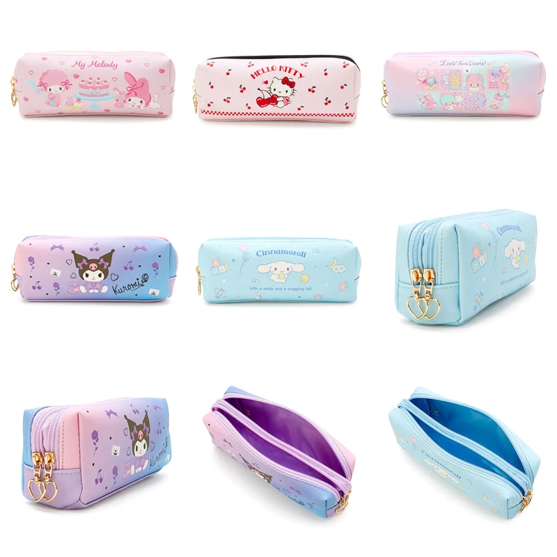 Kawaii Cartoon Anime Double Layer Pencil Case High-capacity Travel Storage Bag Creative Zipper Pen Bags Stationary Gifts