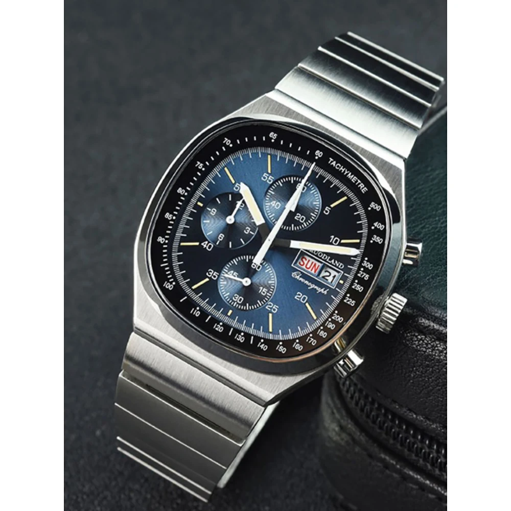 Hruodland Retro Classic Quartz Chronograph Men Watches Stainless Steel black blue Sports Dive Wristwatches