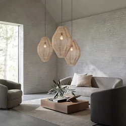 Vintage Handmade Rattan Led Chandelier Lantern Bamboo Woven Pendant light Kitchen bedroom Living room Wabi Sabi Style lamp