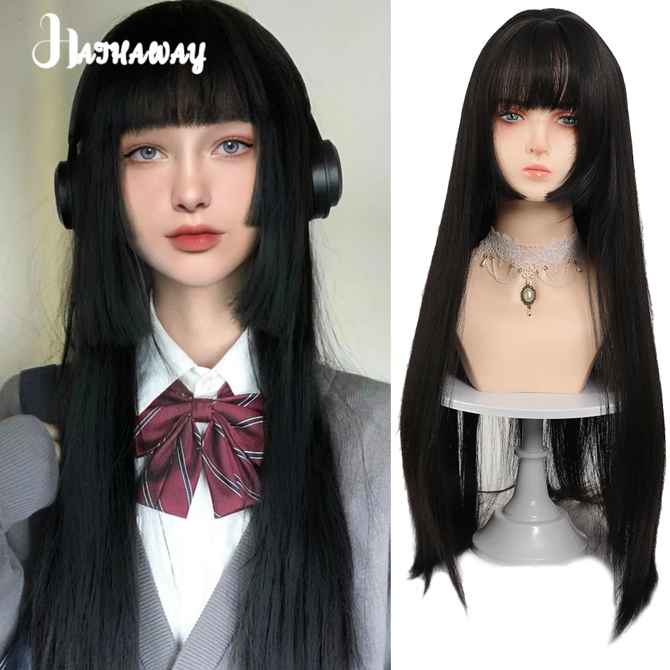 Synthetic Wig Japanese Princess Nana Komatsu Cut-off Hairstyle Natural Black Long Straight Hair Cosplay Lolitan Woman Daily Wear