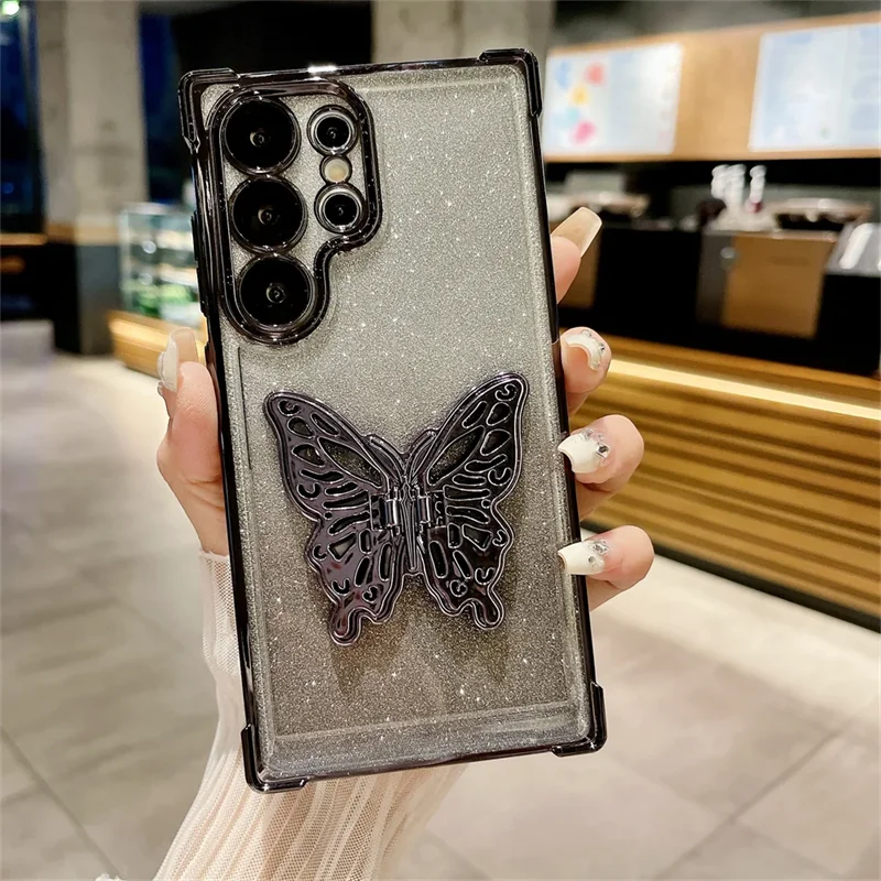 Butterfly Bracket Stand A53 A54 A55 A15 A25 A34 A35 Case for Samsung Galaxy S24 Note 20 S23 S22 Plus S24 Ultra S23 FE Cover