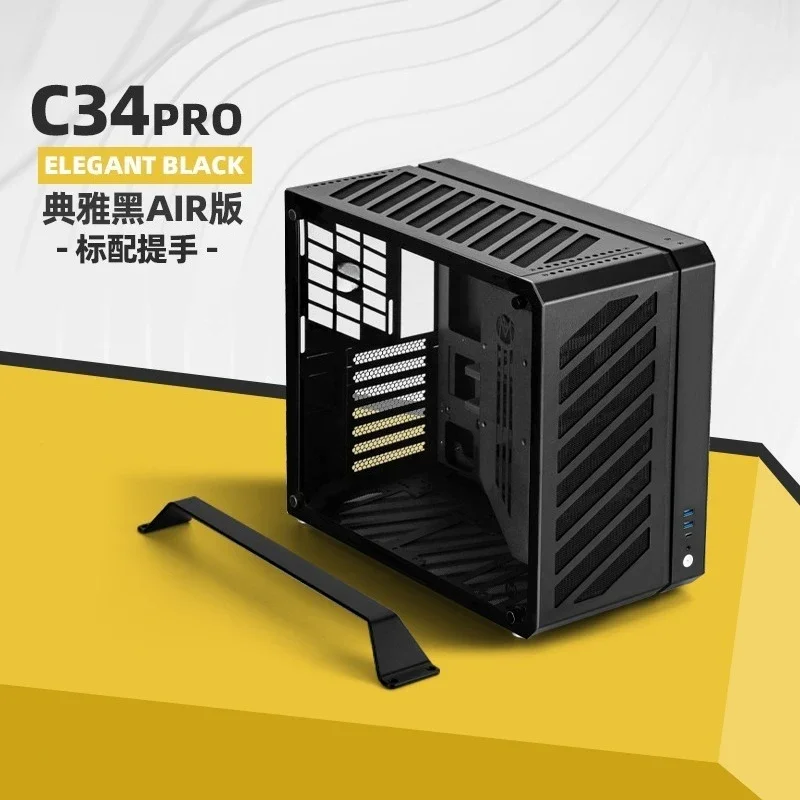 C34 Pro ATX Mini Tower Case, Side Transparent Aluminum Small Case, Desktop Chassis