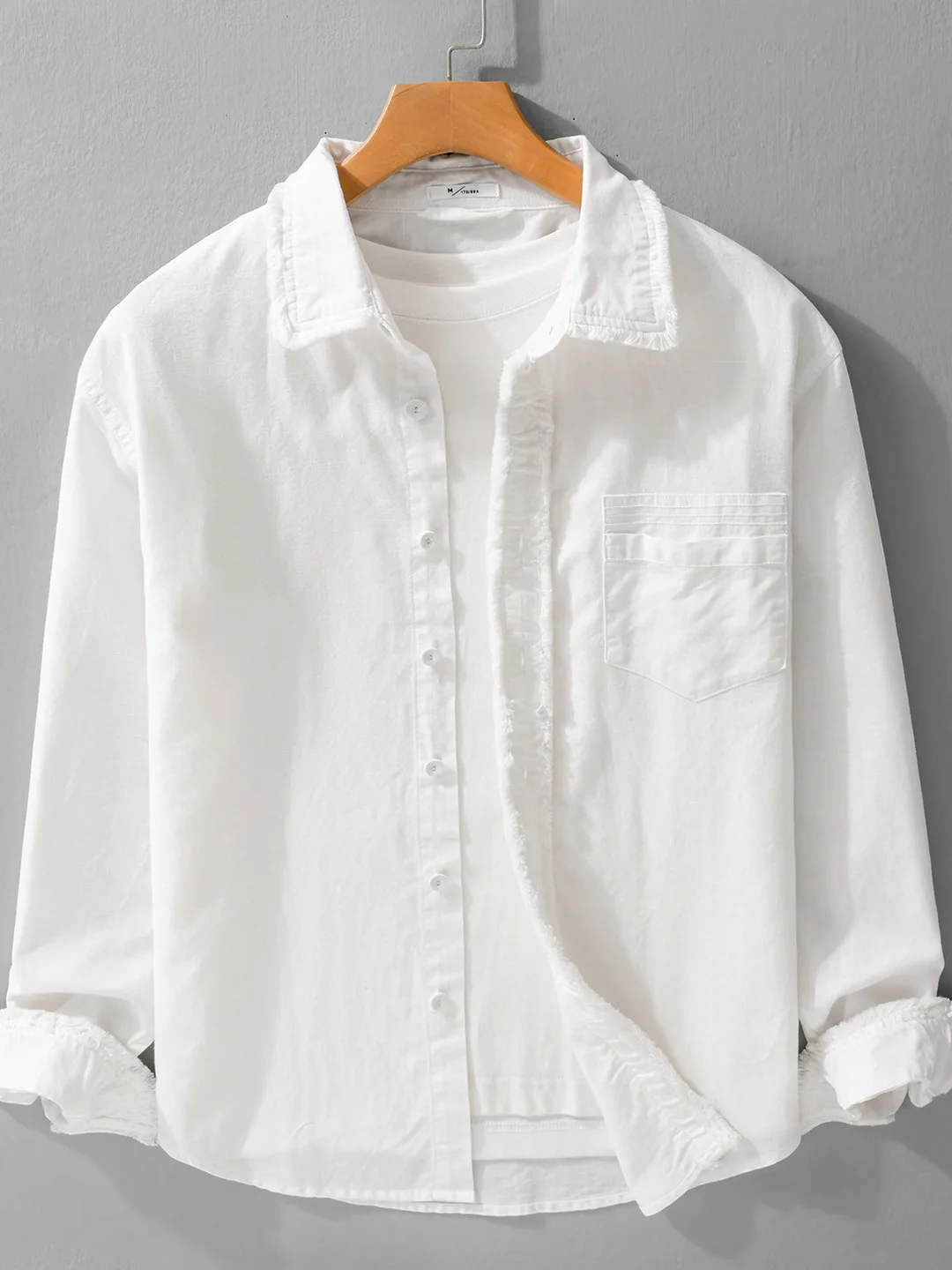 

Spring Men's Shirt Casual Cotton Linen Long Sleeve Loose Comfortable Breathable Simple Style with Distressed Craft Cotton Lin...