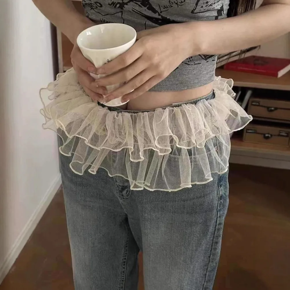 Minigonne alla moda in rete Balletcore stile coreano Y2k gonne con volant corte con lacci per tende da donna