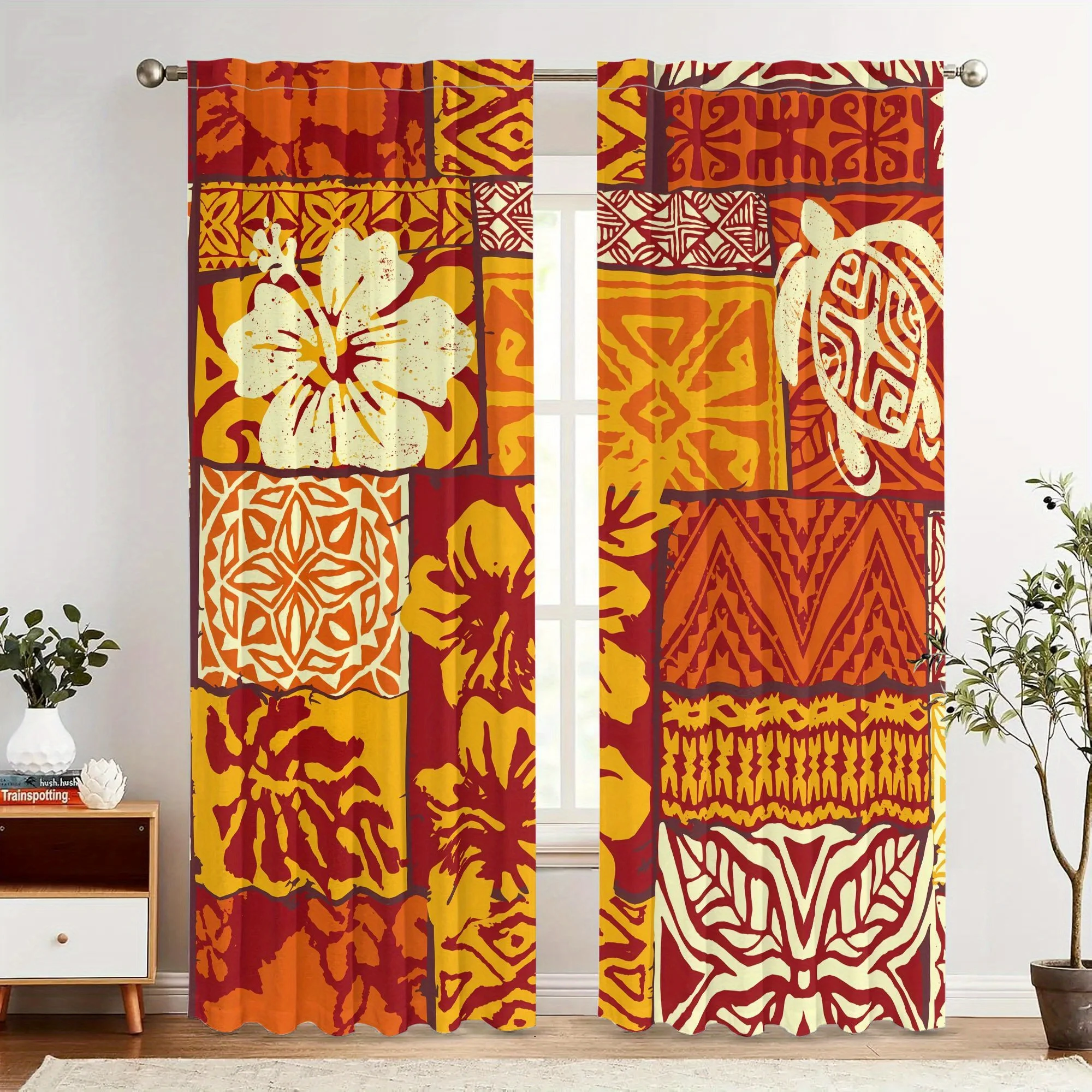 Retro tapa style curtains, pole-mounted installation. Suitable for living rooms, bedrooms, dining rooms and hotels.