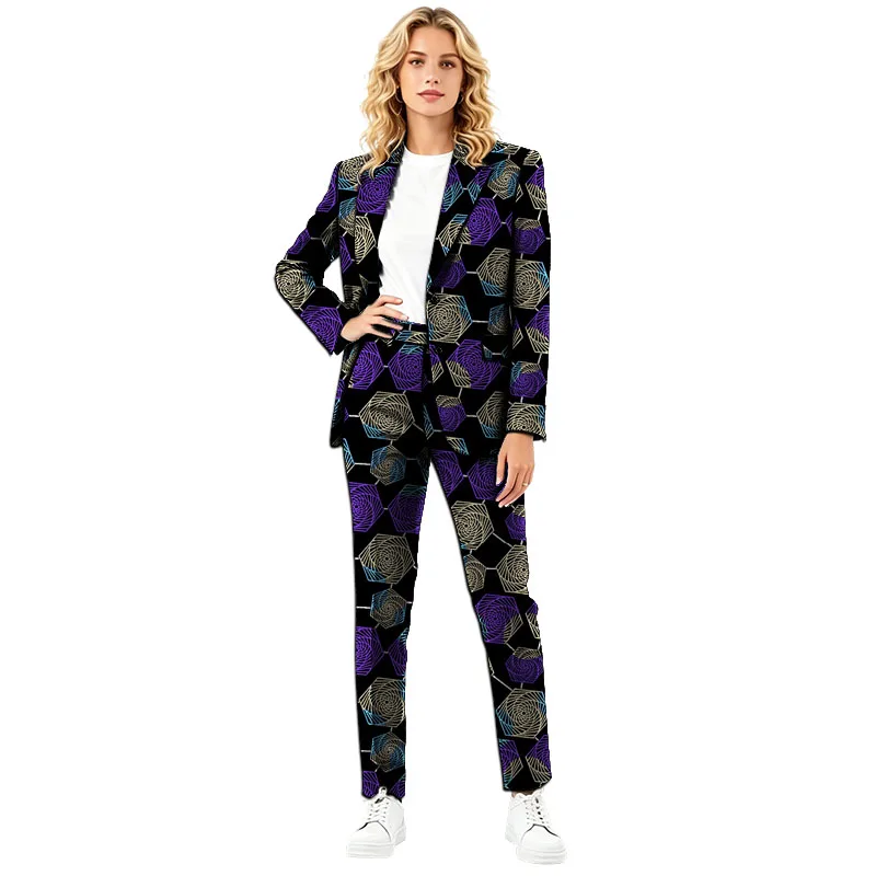 African Couture Women's Suit Set Vintage Style Print Female Blazer With Pant Female Ankara Outfits Customized