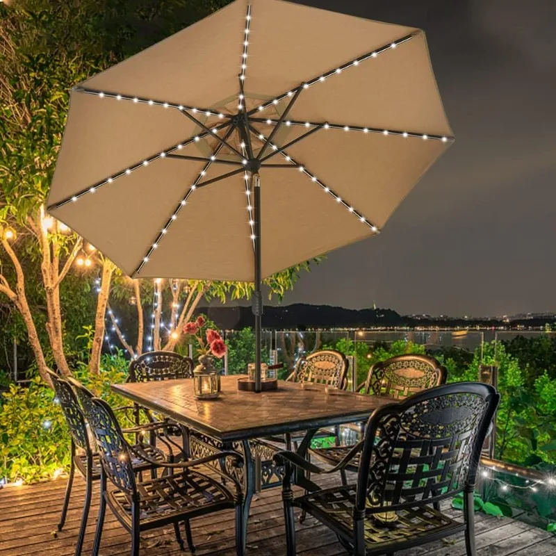 

USA 10-Year-Non-Fading Solar 9ft Market Umbrella with 80 LED Lights Patio Umbrellas Outdoor Table Umbrella with Ventilation