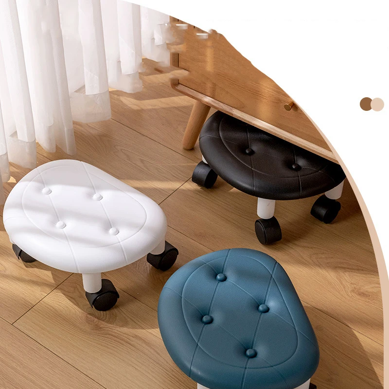 Rolling Stool Plastic Multifunctional Heavy Duty Seat 360 Rotating Waterproof Round With Wheel For Home Living Room