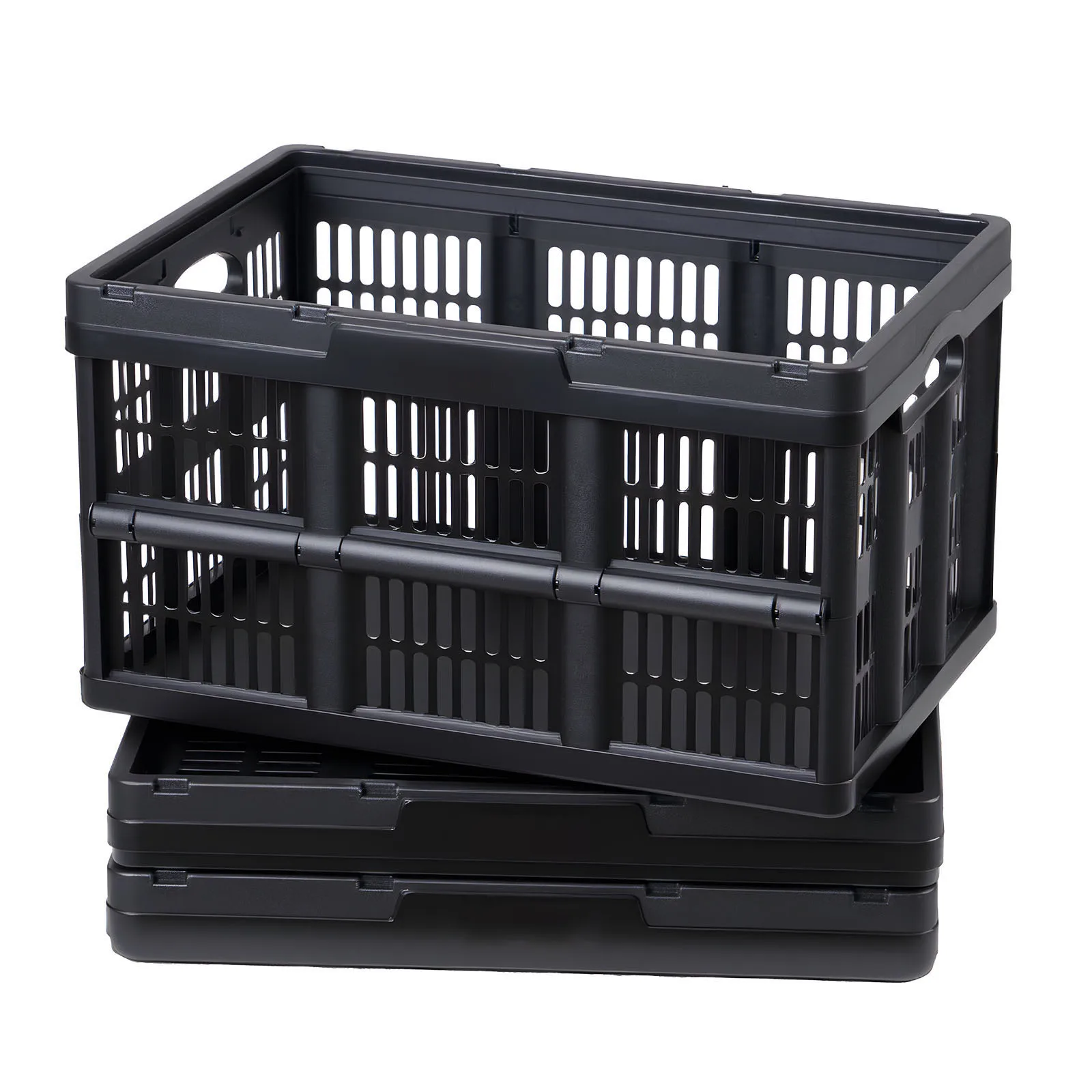 SucceBuy 45L 3PCS Bacs de rangement pliables en plastique empilables, caisses de rangement pliantes, conteneurs gain de place pour l'organisation de la maison