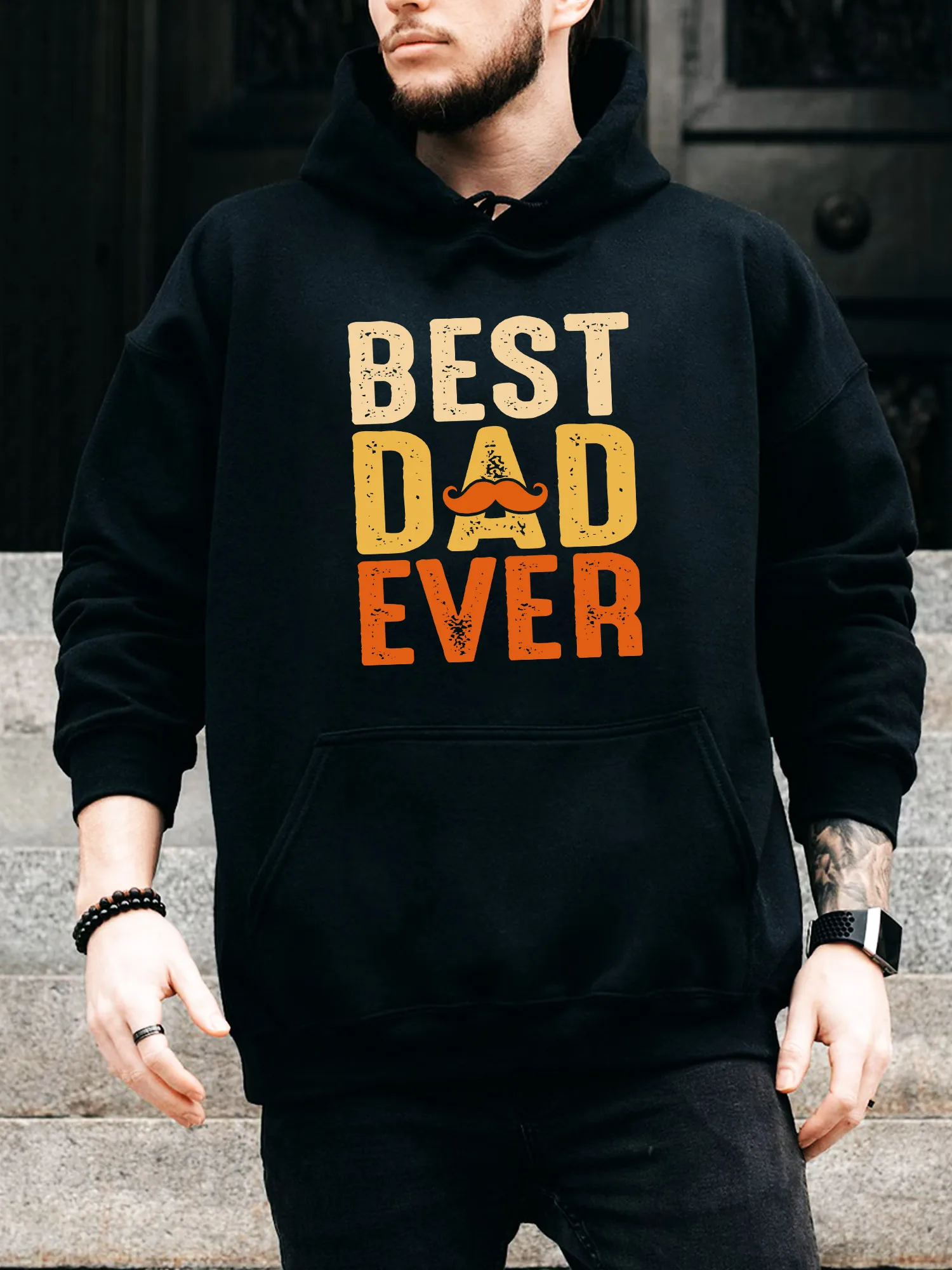

Мужская толстовка на шнурке Best Dad Ever — повседневный удобный черный пуловер, осенне-зимняя толстовка с капюшоном