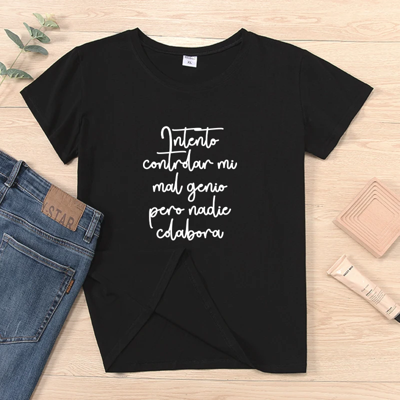 Intento controlar mi mal temperamento, pero nadie colabora, camiseta de mujer en español, camisetas de moda para mujer, tops, camisa de verano