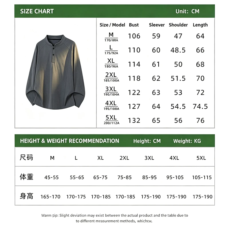Herren-Freizeit-Langarm-Henley-Shirt mit Stehkragen, Raglanärmeln, lockerer Passform, leicht, weich, Basic-Oberteil – Detail 2